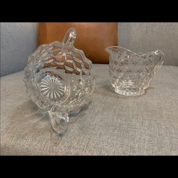 Fostoria glass vintage cubist patterned cream and sugar set - Picture 3 of 3
